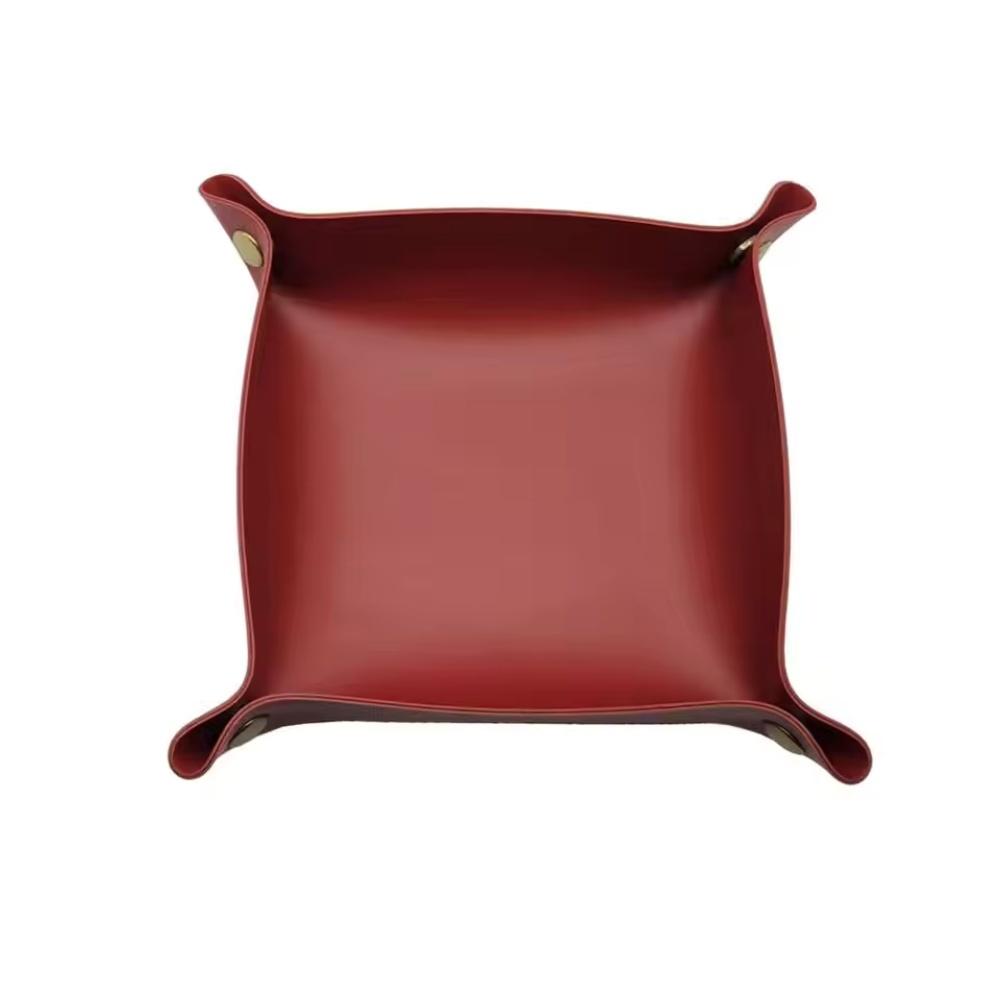1pc 9.84inX9.84in Leather Storage Box Desktop Storage Tray Jewelry Cosmetic Key Stuff Storage Basket Folding Table Organizer