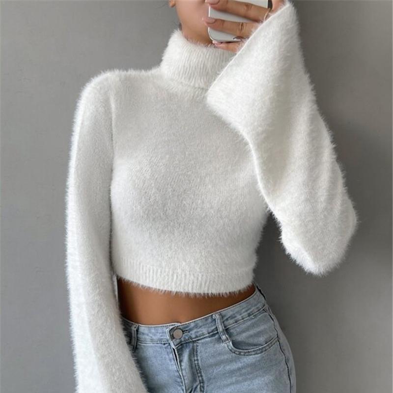 Vintage Harajuku Langarm Frauen Pullover Herbst Winter Strickwaren Weiche Warme Tops Chic Solide Femme Pullover