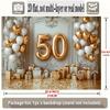 2D flaches Banner, 1 Stück. Elegante 50. Hochzeitstag Platin Funkelnde Pulverballons und Champagner Hintergrund Dekoration