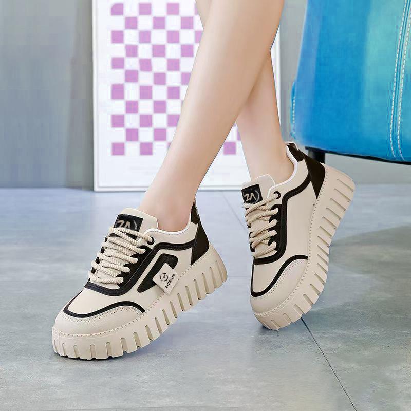 Thick baseplate shoes women's 2026 spring and autumn new versatile women's shoes soft sole lightweight height increase sports and leisure