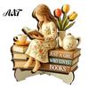 Exquisite Desktop Figurine Decor Wooden Reading Girl Figurine, Stable Pastoral Style Statue Decorative for Desk Decor, Artistic Healing Ornament,