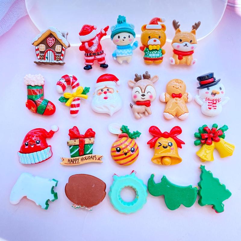 10Pcs New Mini Cute Cartoon Christmas Series Flat Back Resin Cabochons Scrapbooking DIY Jewelry Craft Decoration Accessorie