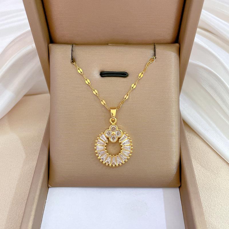 Micro-Setting Temperament Light Luxury Full Of Diamonds Real Gold Exquisite Micro-Setting Necklace Women'S Fashion Trend Collarbone Chain