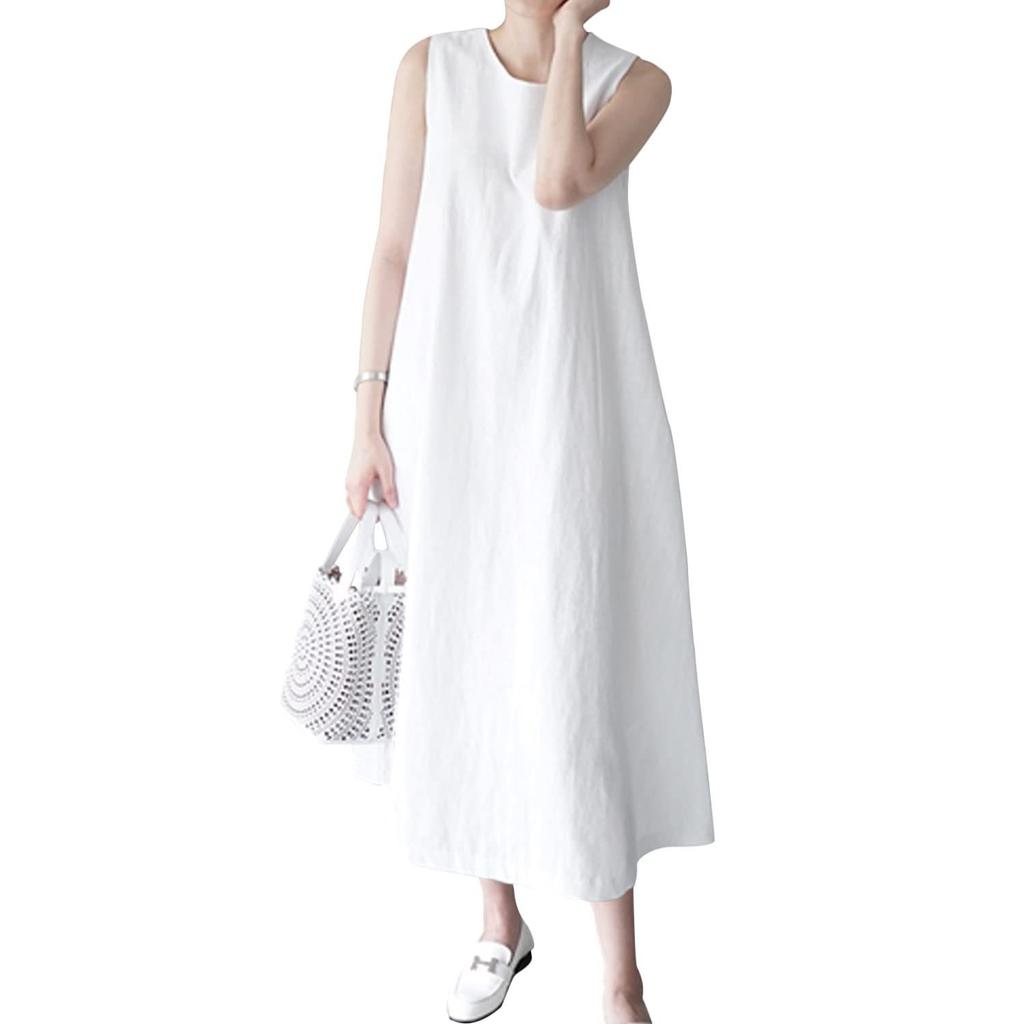 Sueeya One-Piece Womens Long Sleeveless Linen Loose Fit Body Covering Adult Cute Maxi Dress Casual Summer