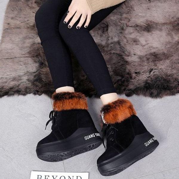 Botas de invierno Mujer Plataforma de suela gruesa Pelo de conejo Aumento  de la cabeza redonda Botines de tacón alto Botas de tacón alto comprar a  buen precio — entrega gratuita, reseñas