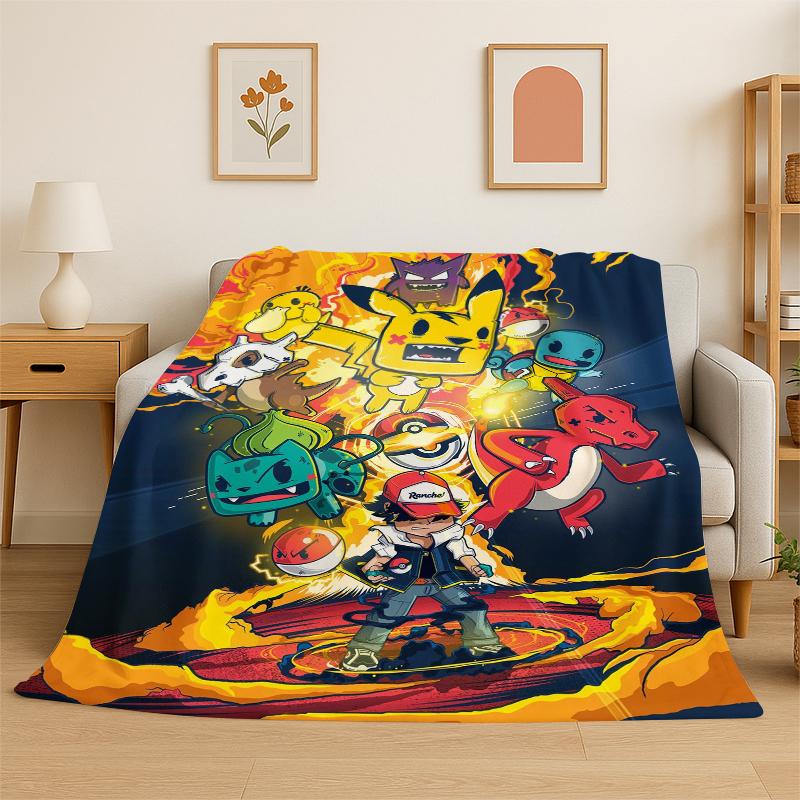 Roztomilý Pokemon Pikachu Kreslená flanelová deka Měkká teplá přehozová deka do ložnice obývacího pokoje postele cestování kempování piknik pro děti