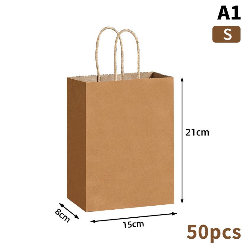50Pcs Kraft Paper Bag Plain Rope Handle Hand Bag Gift Bag Paperbag For Christmas/Party/Shopping/Retail Business Use