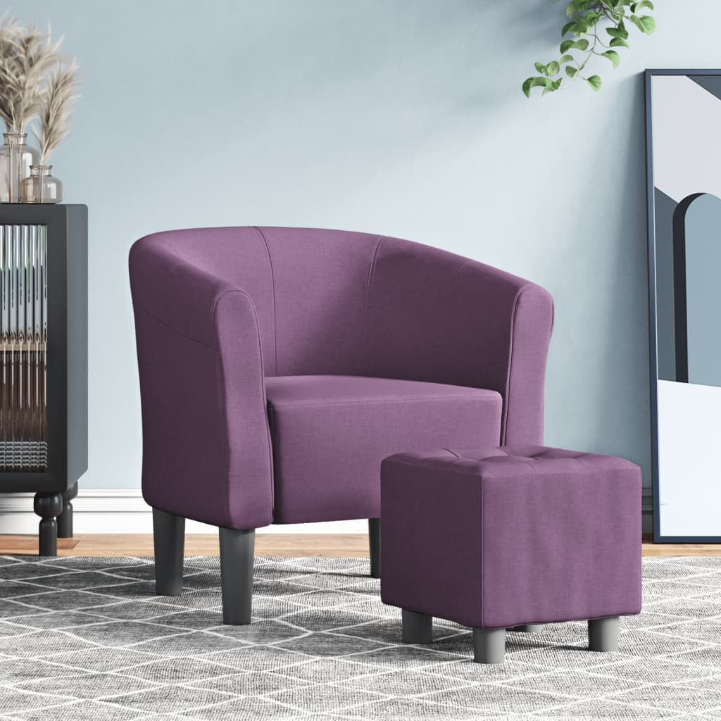 Club Chair with Footstool Purple Fabric