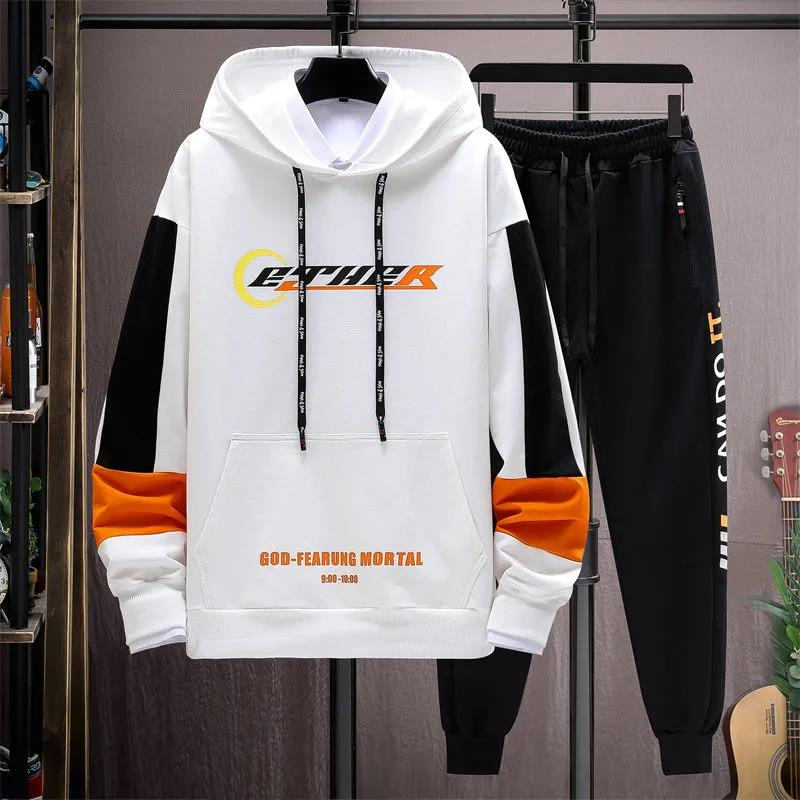Teen Trendy Sweater Suit Men Sports Suit Hooded Pullovers and Casual Pants Campus Clothing