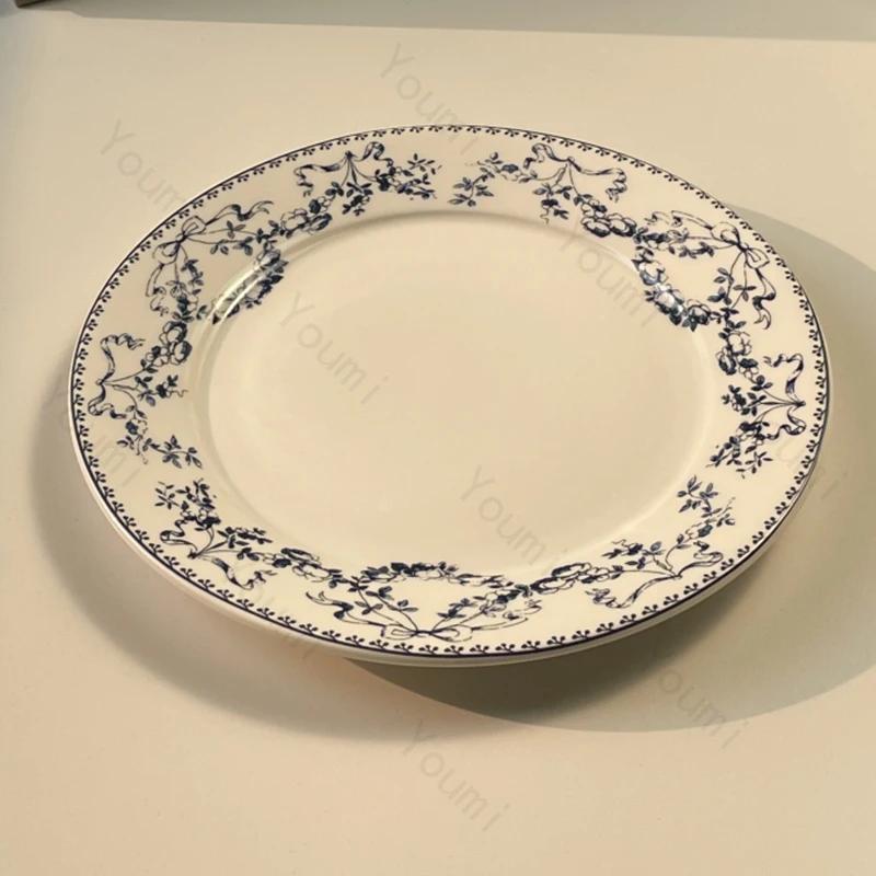 Retro Chinesischer Stil Speiseteller Blaue Blumen Haushalt Exquisite Frühstücksteller High End Nachmittagstee Dessert Snacks Teller