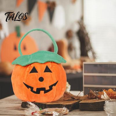 Halloween Decoration Pumpkin Bag Plush Tote Bucket, Cute Trick-or-Treat Bag, Large Capacity Candy Basket with Handle for Kids Girls Boys Party Favors