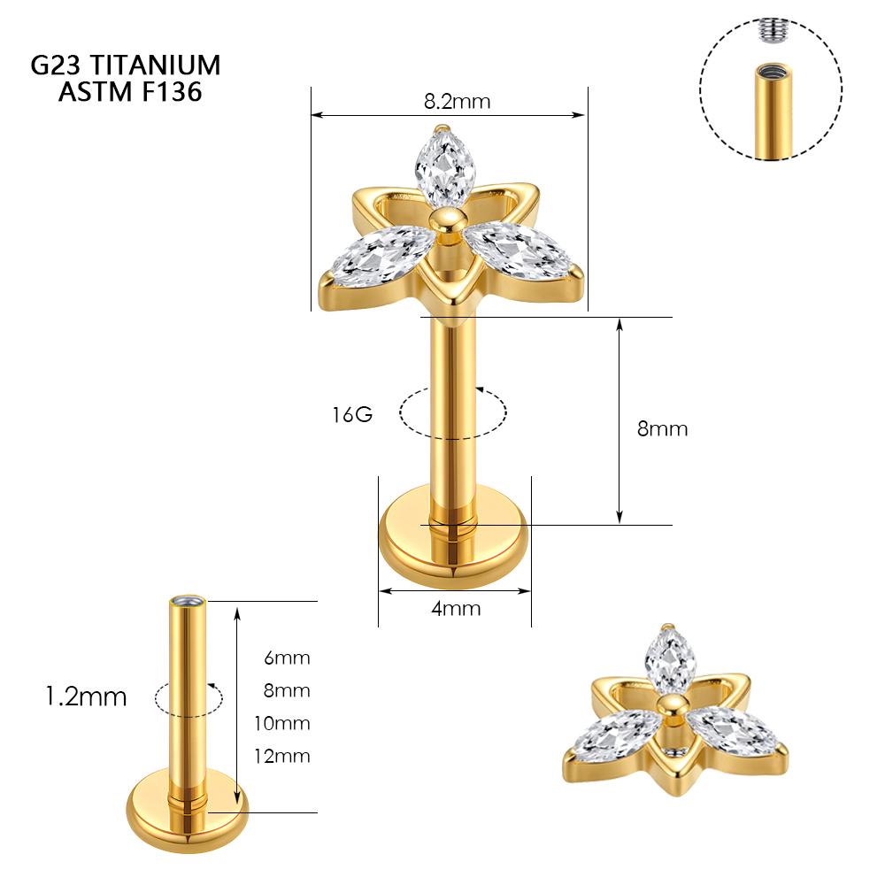 Ready to Ship Classic 24K Gold Plated Titanium Labret Stud Body Jewelry with Zircon for Party & Engagement