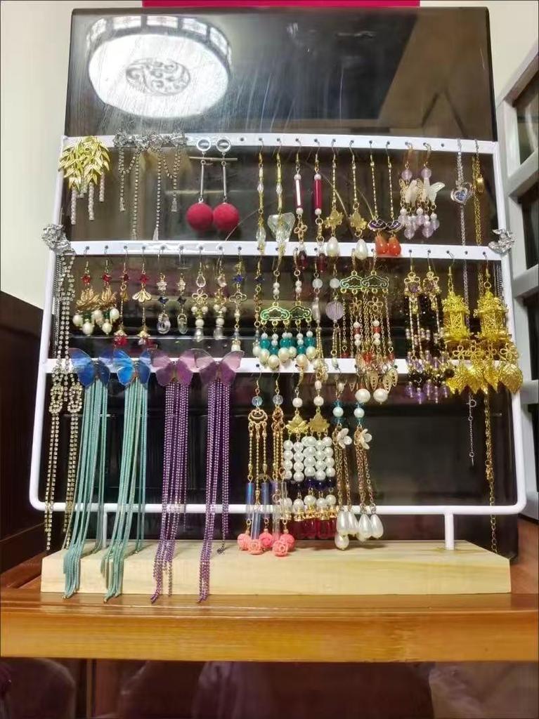 Solid Wood & Iron Large-Spaced Earring Holder Display Stand
