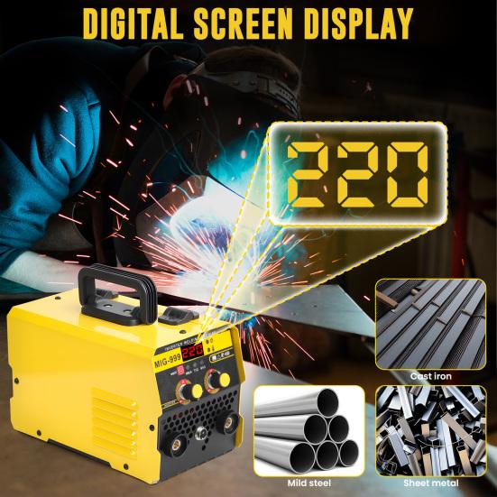 3-in-1 Gasless MIG Welder, 140A Portable Welding Machine, 110V/220V Dual Voltage with LED Display