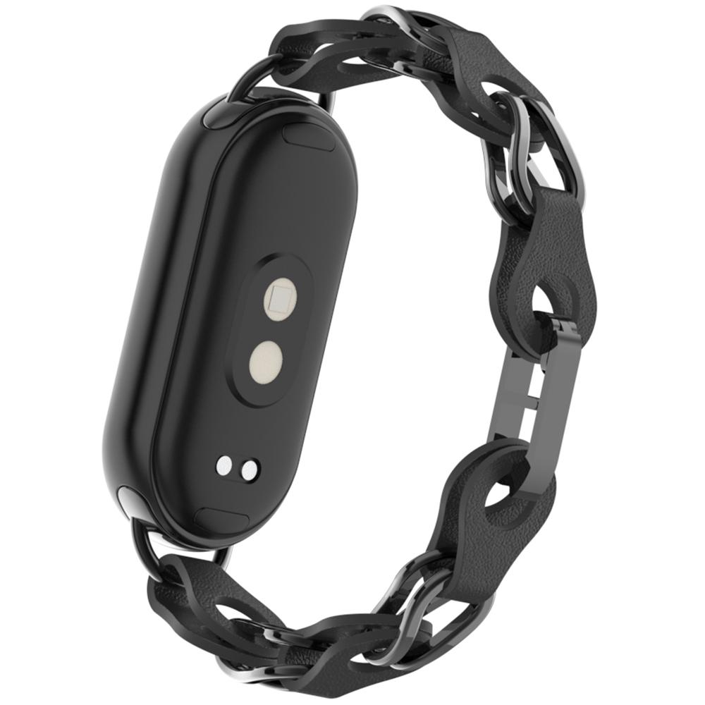 Pro Xiaomi Smart Band 9/8 Řemínek k hodinkám Módní vyřezávaný řetízek ze slitiny zinku a kůže