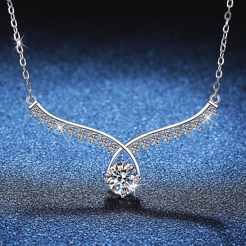 Sterling Silver Angel Wings Moissanite Pendant Necklace for Women 1 Carat S925