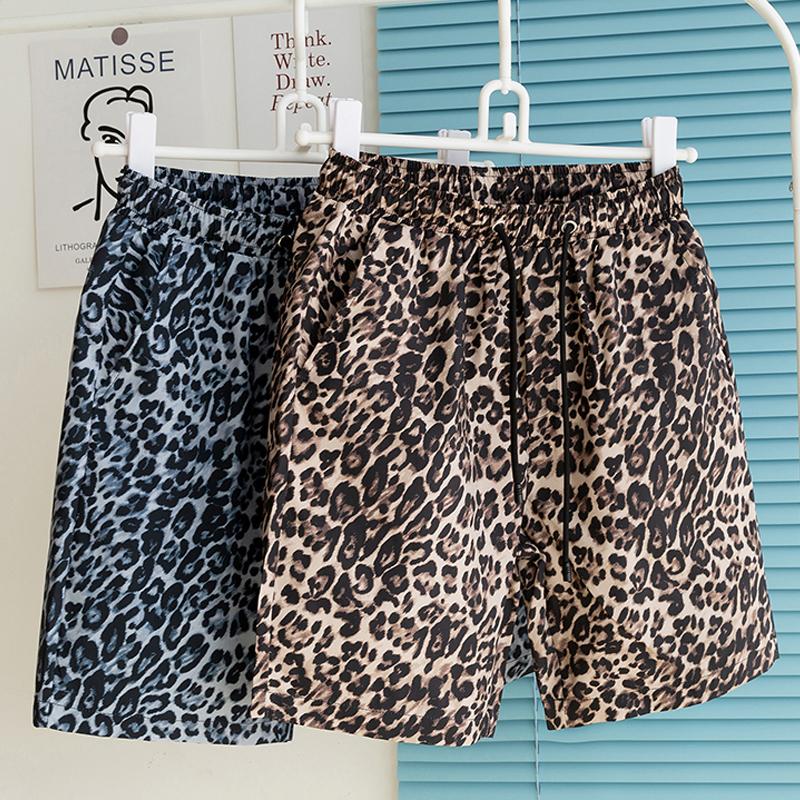 Sommer-Strandshorts für Herren in Übergröße, elastische Taille, Leopardenmuster, lässige Shorts für den Sommer