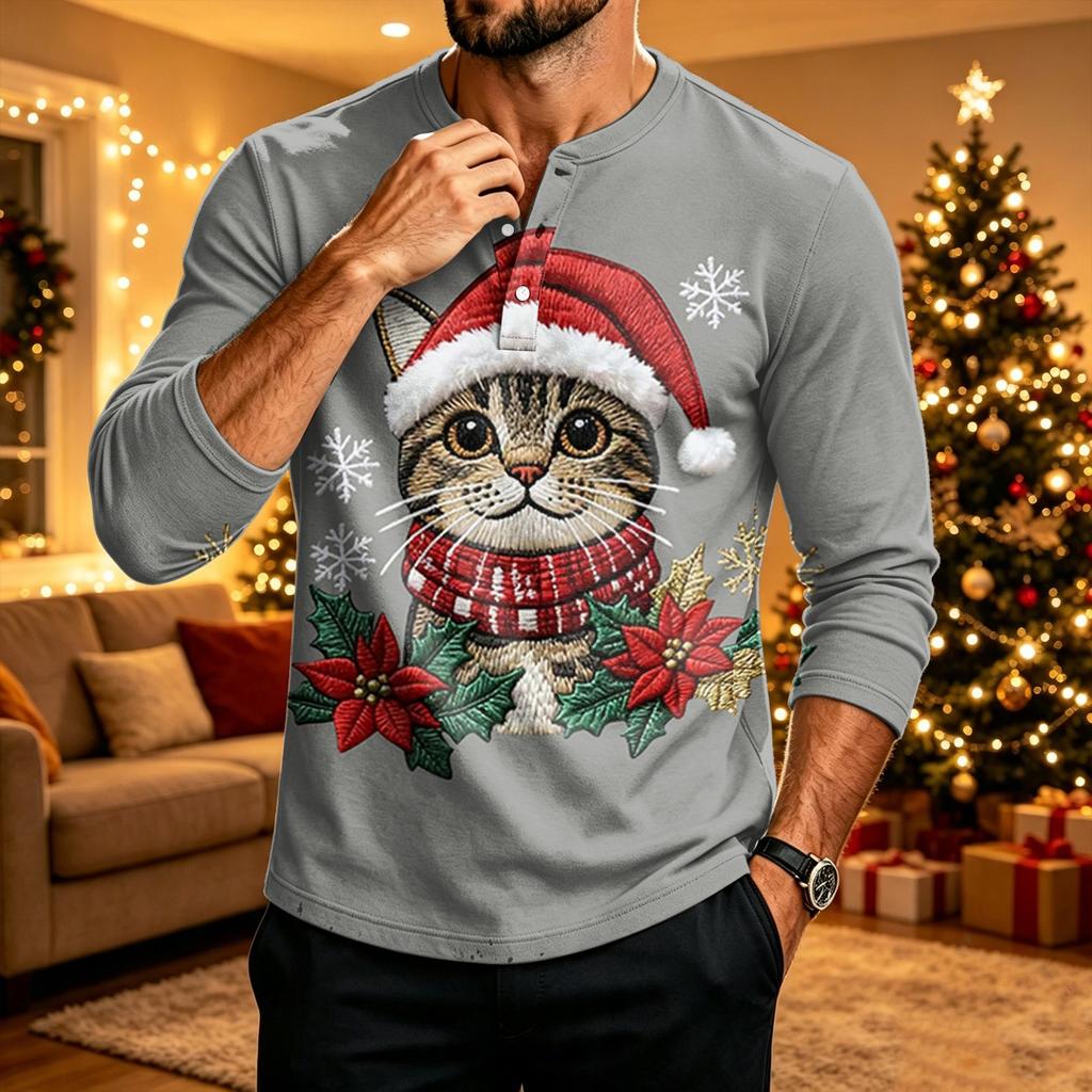 Men's Long Sleeve Shirt Christmas Print Holiday Casual Top