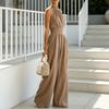 Women's Halter Neck Jumpsuit, Sleeveless Casual Wide Leg Rompers, Summer High Waist One Piece Outfits with Pockets