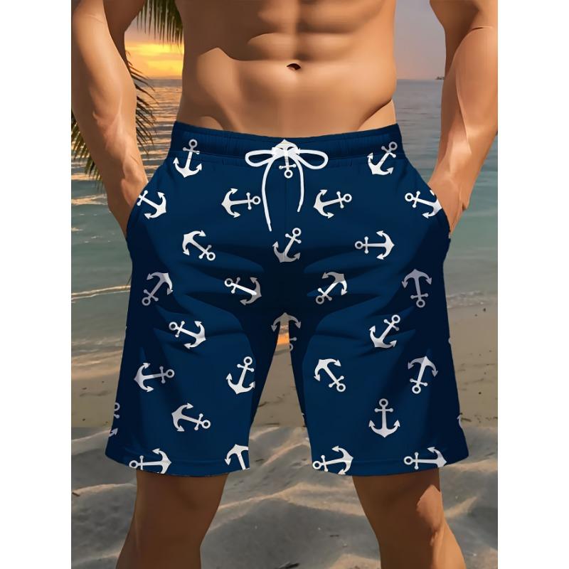 Men s fashionable printed beach shorts, 3D printed with boat anchor pattern S