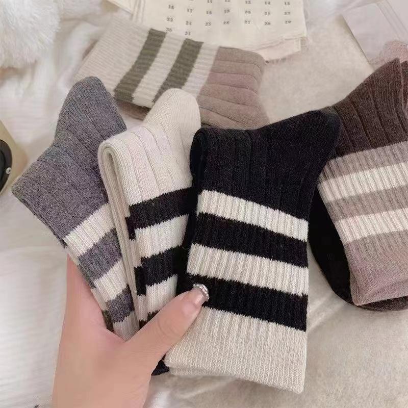 5 Pairs Striped Print Socks, Comfy & Soft Mid Tube Socks, Women's Stockings & Hosiery