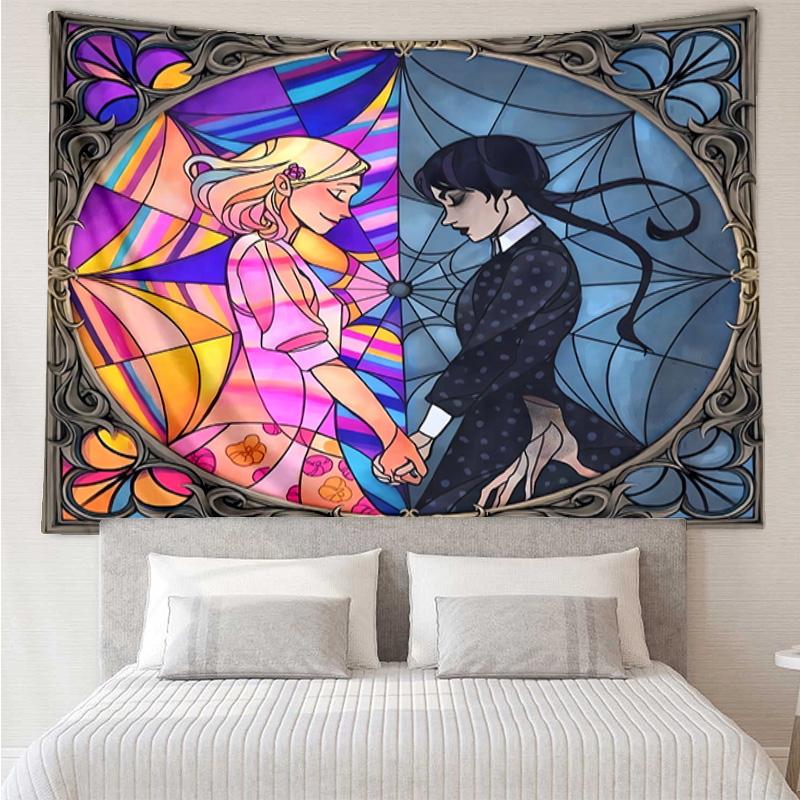 Stained Glass Gothic Romance Tapestry Hanging for Bedroom,Livingroom, Playroom,Decor Art Room Wall Tapestry Holiday and Birthday Gifts