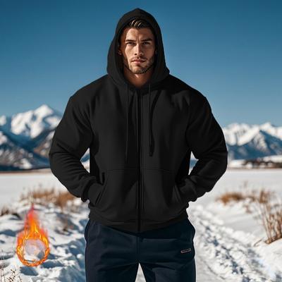 Sudadera con capucha de color liso para hombre para otoño e invierno Forrada de forro polar para abrigar y comodidad Sudadera con capucha de manga larga para hombre