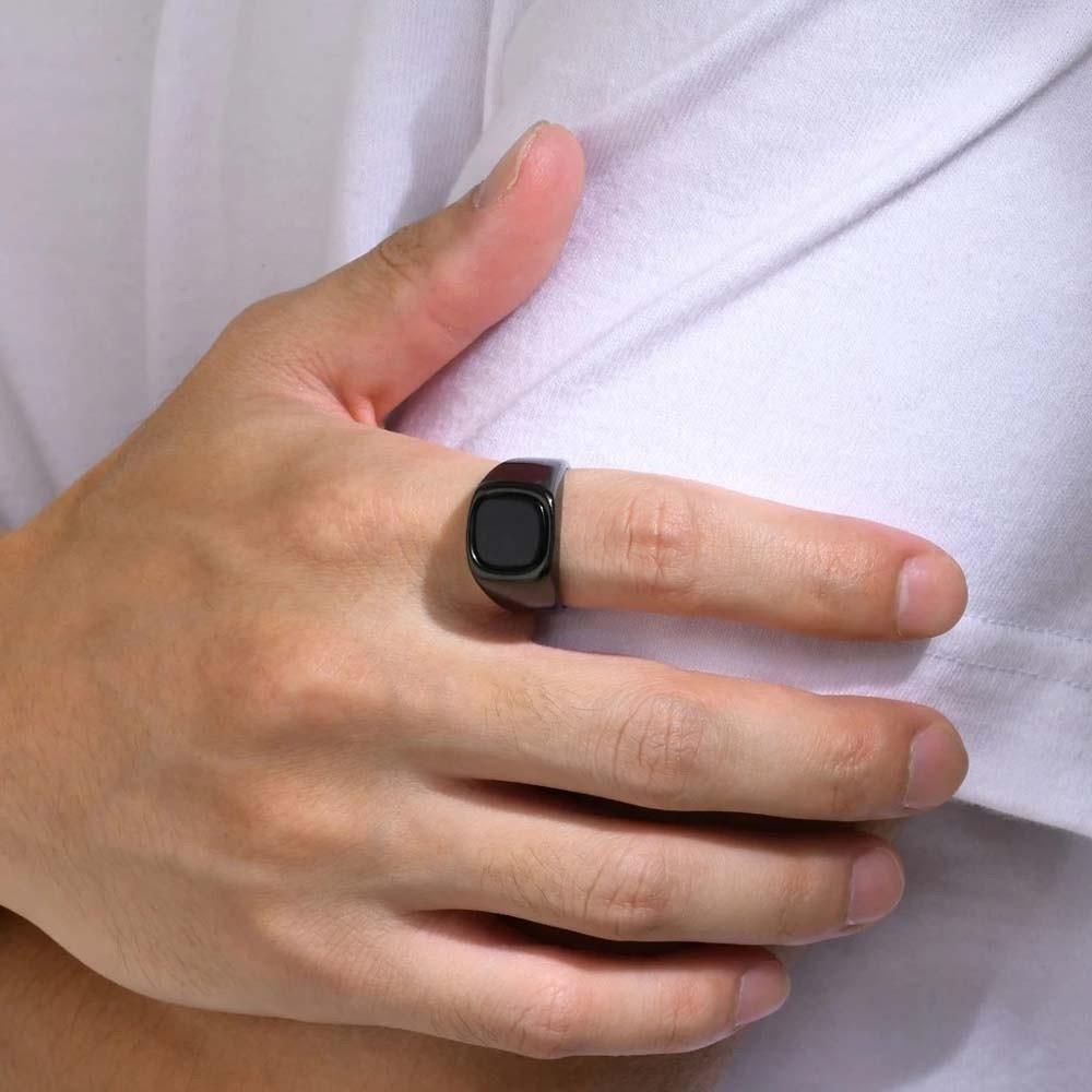 Black Retro Black Rings Jewelry Glass Stone Rings High-end Black Stone Square Ring Funerals