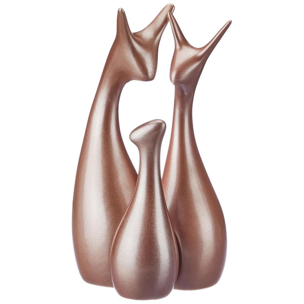Lavish Bronze Home Decor Happy Deer Family Ceramic Figurine (Set of 3, Matte Bronze)