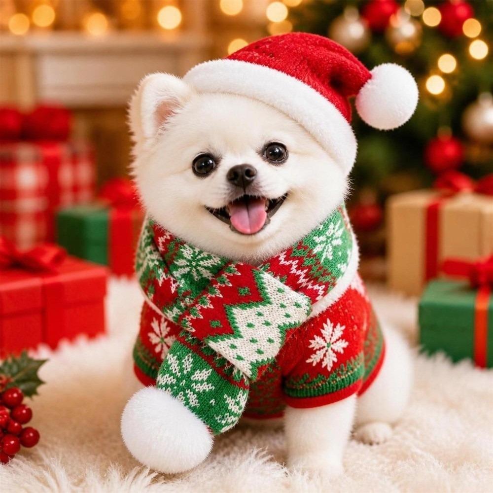 Winter Dog Scarf Collar Christmas Cat Scarf Hat Cozy Dog Bandana Scarf  for Puppy Kitten