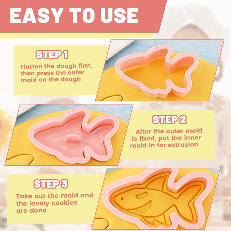8 Pcs/Set Diy Cookie Molds Cartoon Cookies 3D Stereo Cookie Press Baking Tools Marine Animal Patterns Christmas Patterns Mold