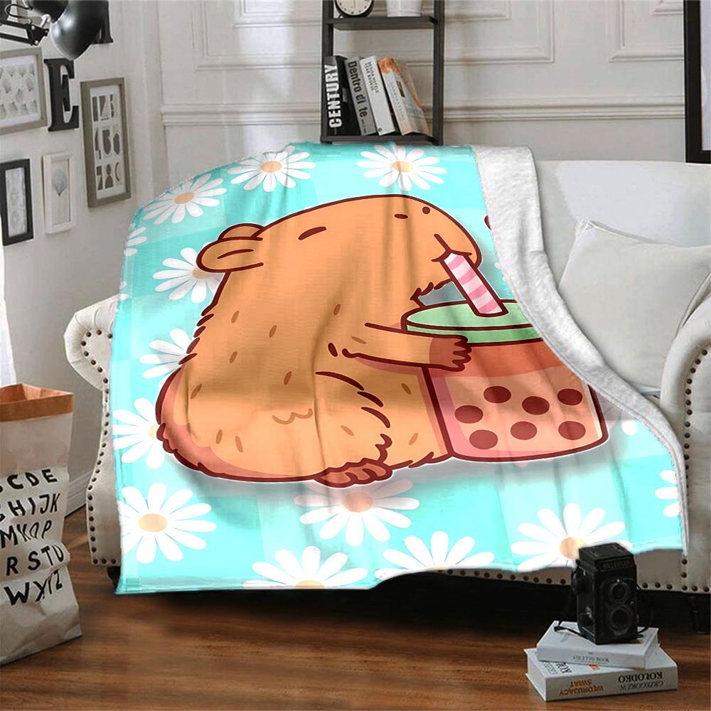 1pc Bubble Tea, Cute Capybara Blanket Lightweight Blanket Throw Blanket For Sofa, Bed, Travel, Camping, Livingroom, Office, Couch, Chair yy251010026