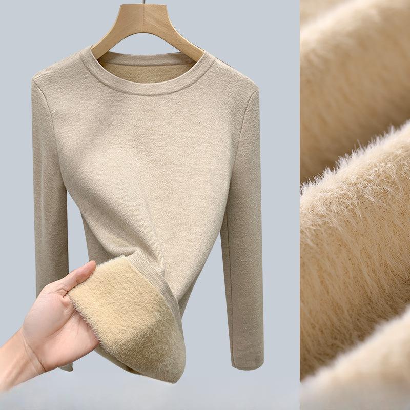 

Женский осенне-зимний трикотажный низ однотонный круглый вырез пуловер с подкладкой теплые внутренние топы 3XL