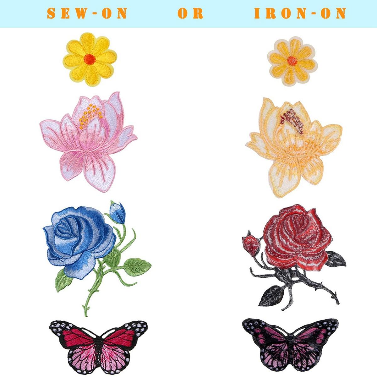 

M-Modern-20 Pcs Flowers Butterfly Iron On Patches Sew On Embroidery Applique Patches For Arts Crafts DIY Decor,Jeans,Jackets,Bag різнокольоровий