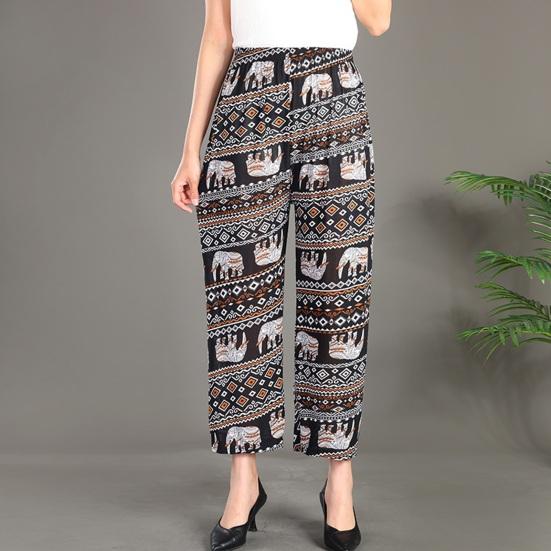 Women Elephant Print Trousers Comfortable Wide Leg Pants Elastic Waist Palazzo Pants
