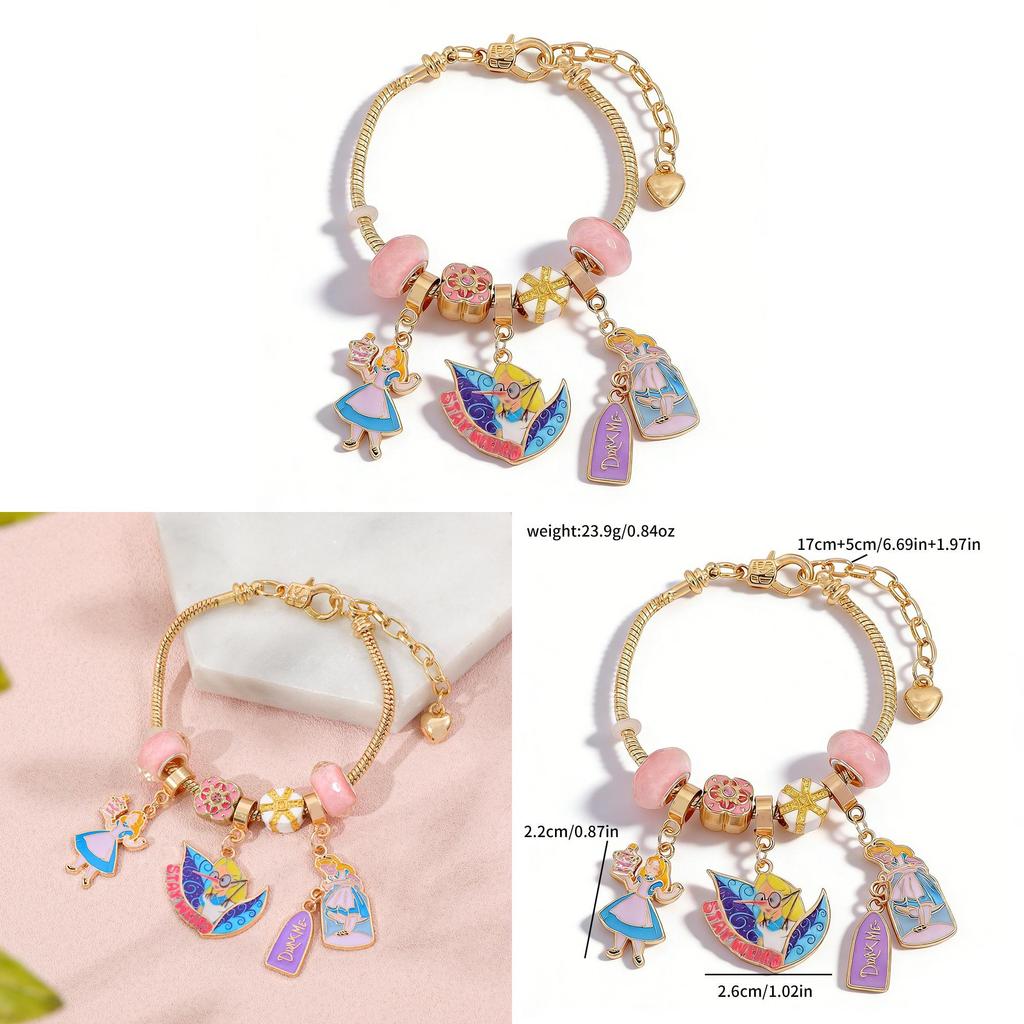 Alice In Wonderland Charm Bracelet With Zinc Alloy And Electroplated Finish For Unisex Wear