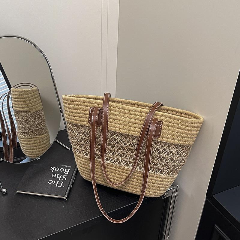 

Summer s new silk scarf handbag is popular today, large-capacity woven shoulder underarm cabbage basket tote bag