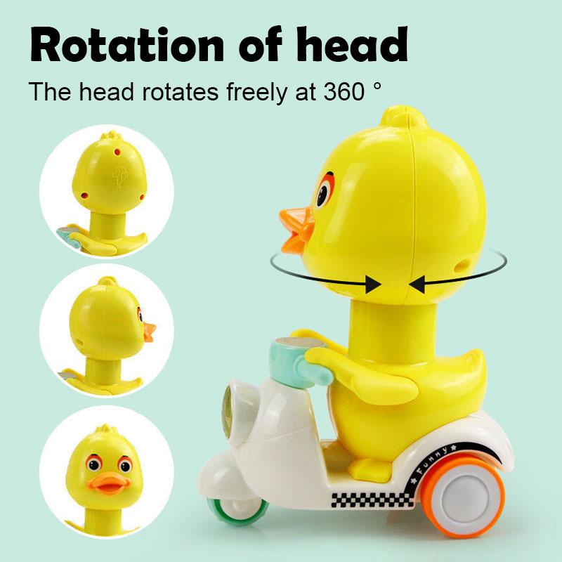 Manual Pressing Head Free Rotation Cute Duck Press Car Motorcycle Anti-collision And Anti Drop Baby Toys Mini Car For Kids