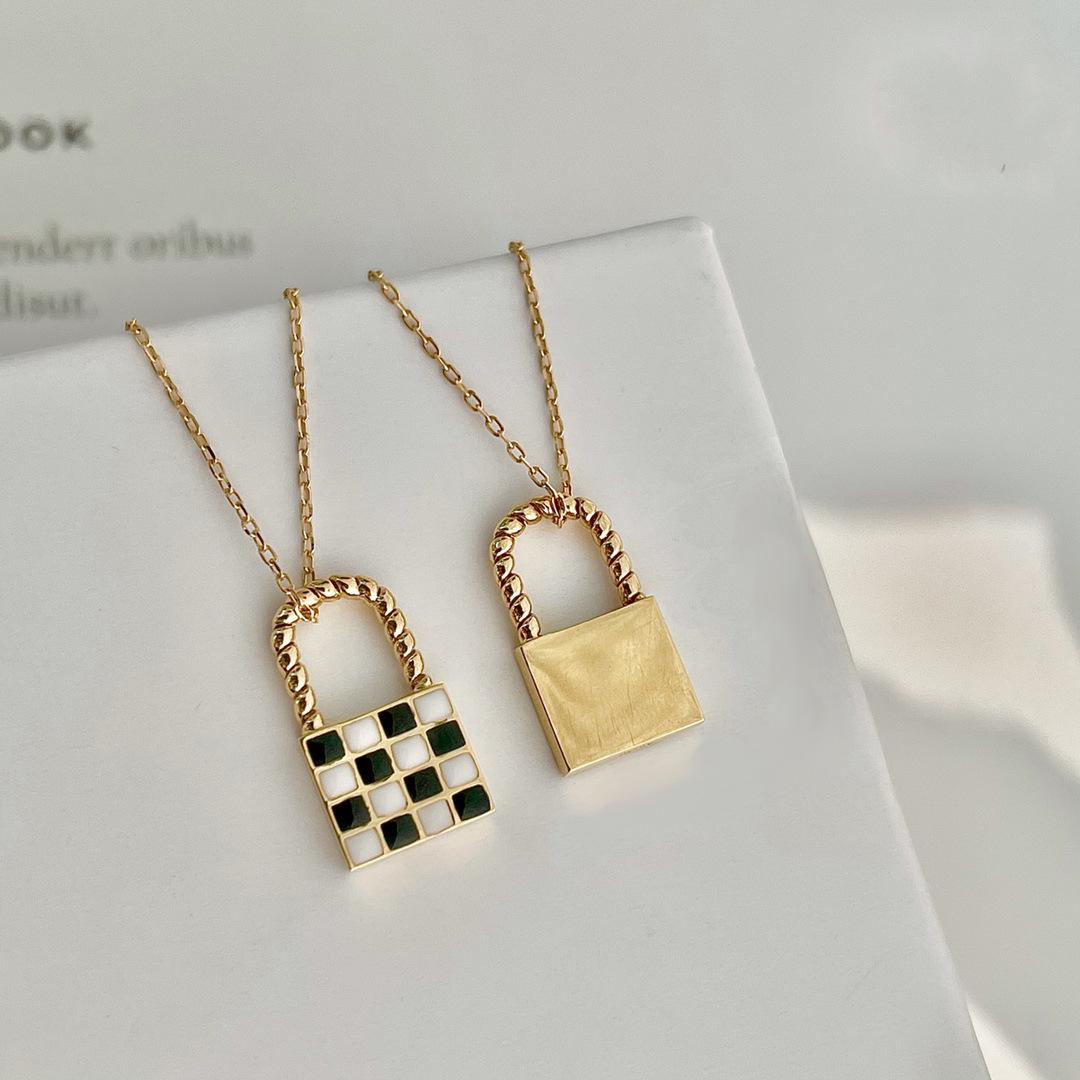 

S925 Sterling Silver Checkerboard Padlock Pendant Clavicle Chain - Light Luxury, Simple & Trendy Design. 925 Silver