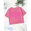 Street Cotton Crop Tops Womens Miami Letter Printing Washed T-Shirts Sexy O-Neck Regular Fit Streetwear Womans Clothes