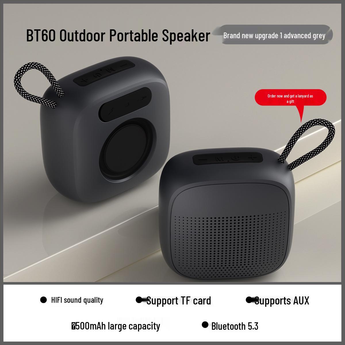 

BT60 Bluetooth Speaker: Portable Outdoor Macaron Multi-Color, Voice Broadcast, Long Battery Life, High Volume. BT60 серый