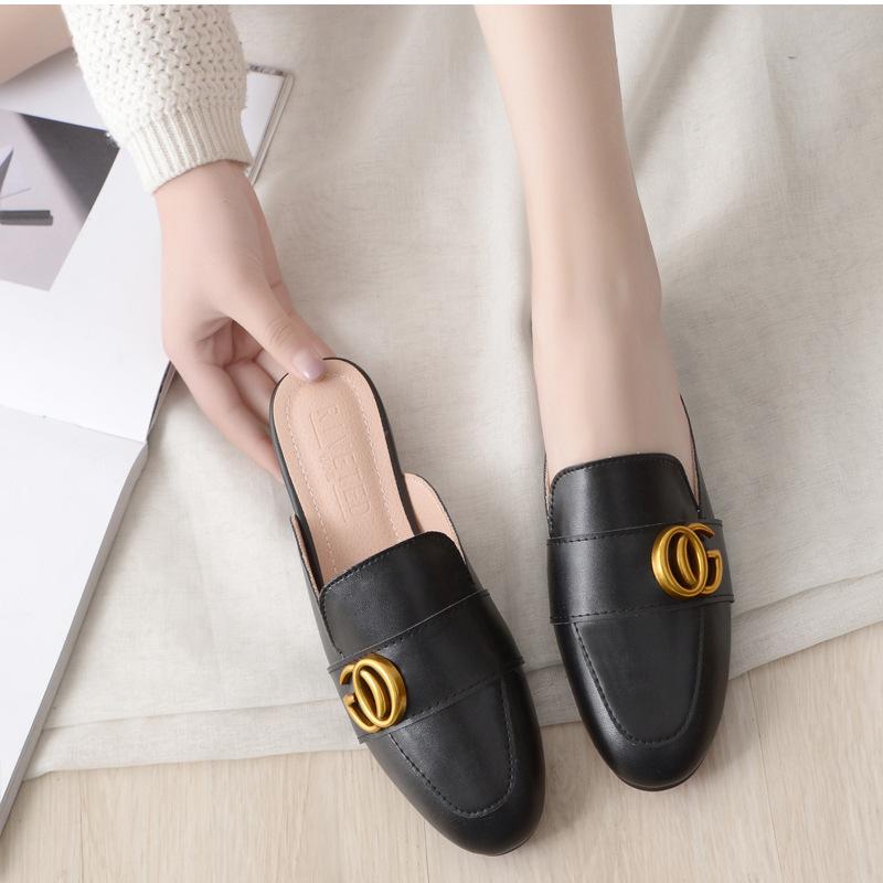 Fashion Women's Gold Metal Slippers Round Toe Parka Soft Astronomical Closed Toe Mules Summer Fashion Shoes 44-33
