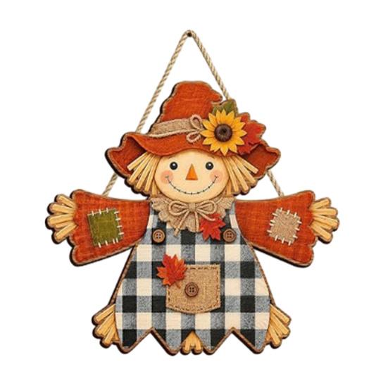 Front Door Welcome Sign Fall Wooden Hanging Sign, Autumn Scarecrow & Pumpkin Maple Leaf Entryway Ornament Hanger, Harvest Thanksgiving Decor,