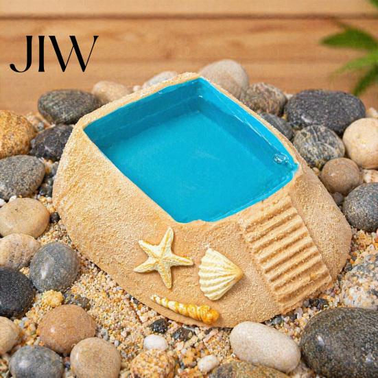 Decor Habitat Broască cu Coarne Piscină Plajă Ornament Crabul Pustnic cu Rampă de Urcare & Scoică Stea de Mare Decor Peisaj Acvatic Decor Scoică, Reptilă pentru