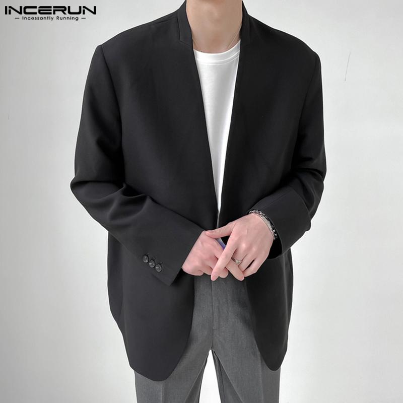 INCERUN Męska lekka marynarka w jednolitym kolorze z jednym guzikiem, marynarka biurowa