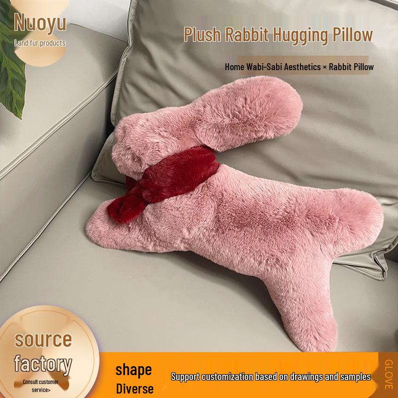 

Large Cute Rabbit Faux Wool Sofa Cushion with Plush Insert 45*50 Scarf 8*55