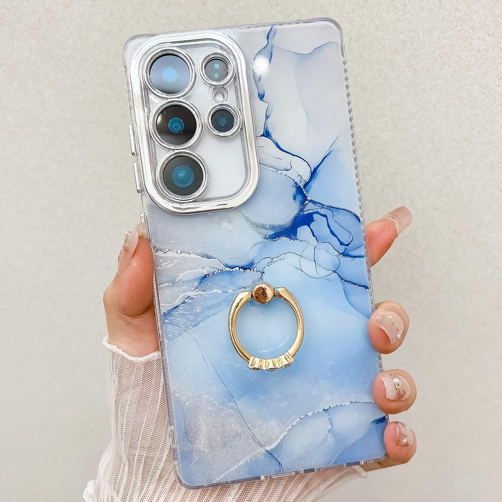 Suitable for Samsung S25ultra Phone Case IMD Electroplated Marble Patterned S24plus Ring Stand A56