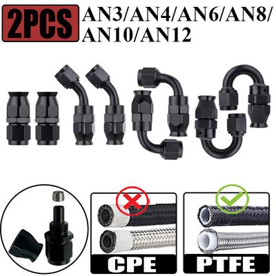 2X 3AN 4AN 6AN 8AN 10AN 12AN Ευθύς 0 45 90 180 Μοιρών Περιστρεφόμενα Άκρα Σωλήνα Προσαρμογείς Για Γραμμές Καυσίμου Λαδιού Αερίου PTFE E85 Μαύρο