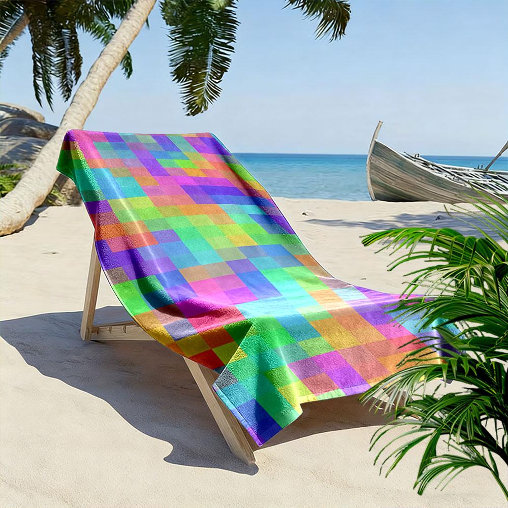Colorful Gradient Pixel Pattern Beach Towel Quick-drying for Travel Outdoor Sports Jogging Beach and Swimming