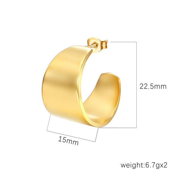Elegant Titanium Steel C-Shaped Earrings - European and American Style, Wide Surface Design.